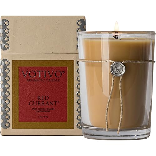 Votivo Red Currant 6.8 oz Aromatic Candle | Soy Wax Blend | Luxury Glass Jar Scented Candle & Box | Candles for Home Scented | Long Burning & Highly Scented