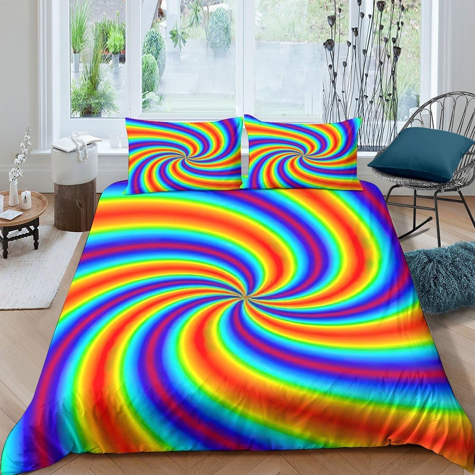 Ctjqhvkz Style-3 3D Printed Rainbow Spiral Fitted Sheet Microfiber Soft Breathable Psychedelic Swirl Mattress Cover For Bedroom Decor Single（135X200cm）