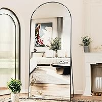 Antok 76x34 Arched Full Length Floor Mirror, Freestanding Black Aluminum Frame, HD Explosion-Proof Glass for Bedroom & Living Room