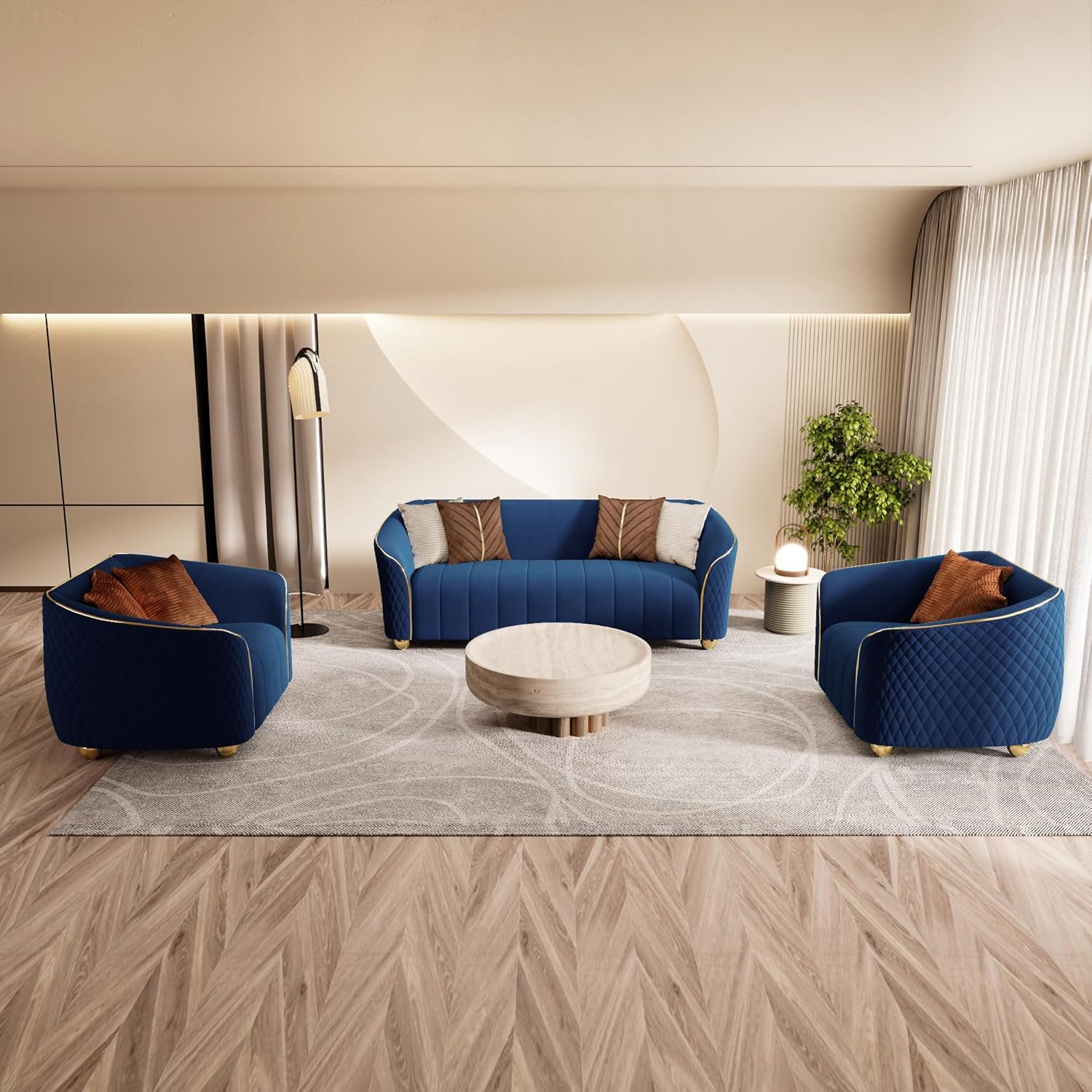 3-Piece Luxury Velvet Sofa Set for Living Room, Elegant