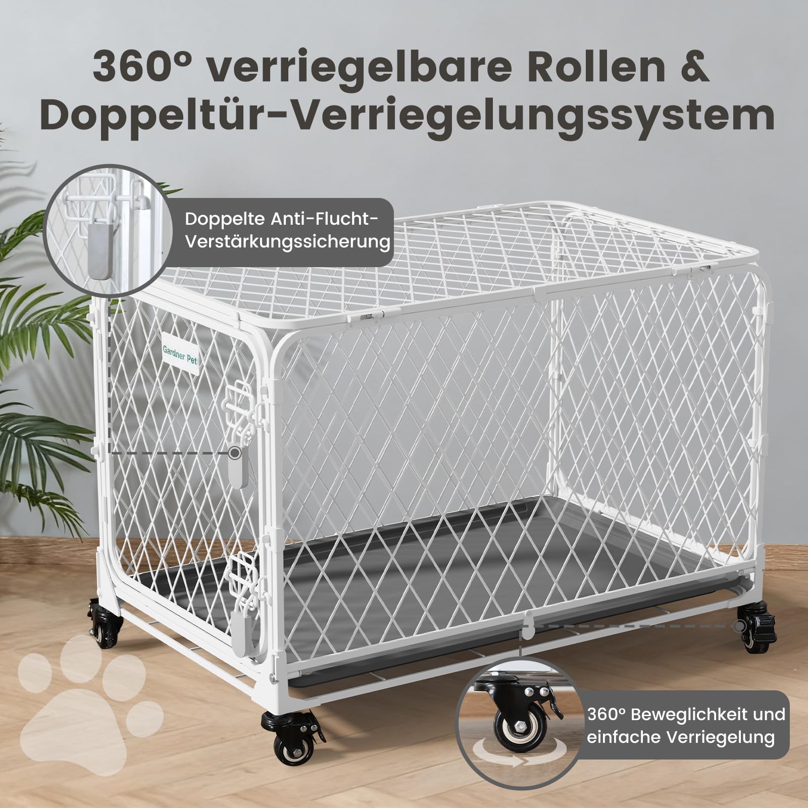 Gardner Pet Hundekäfig faltbar, Transportbox Drahtkäfig, 76x48x49 cm | Diamantgitter, Montagefrei, 4 Rollen, Ausziehbare Schale, Für kleine/mittelgroße Hunde