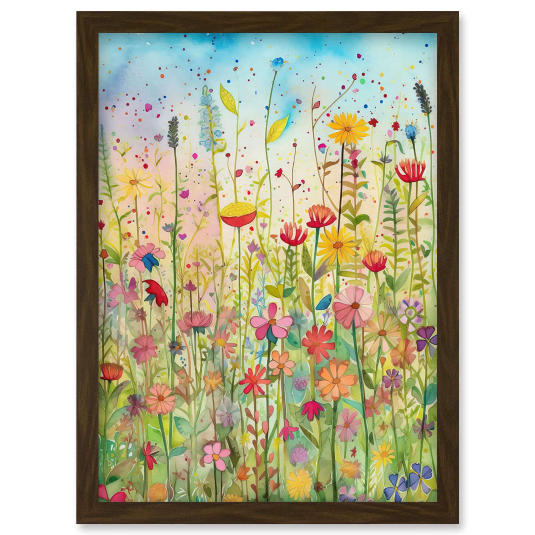 Artery8 Summer Wild Flower Blossom Meadow Folk Art Artwork Framed Wall Art Print A4