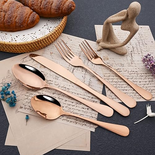 Miniatura 10 de JASHII Juego clásico de cubiertos de acero inoxidable, 20 piezas de lujo para 4, moderno juego de utensilios de cocina para el hogar, restaurante,