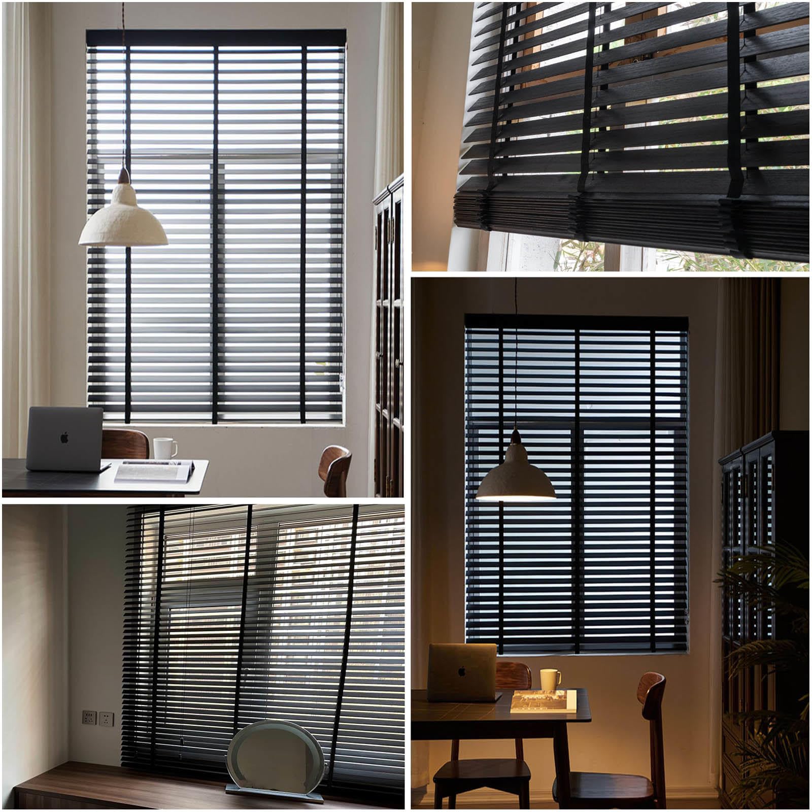 Jalousie Holz Schwarz,Horizontale Jalousetten 50mm Lamellen,Natürliche Massivholz-Jalousien,Rollläden Mit Fensterbehandlung Innen,Anti-UV/Wärmedämmende Vorhänge,168 Größen,WxH-110x240cm(43x94.5in)