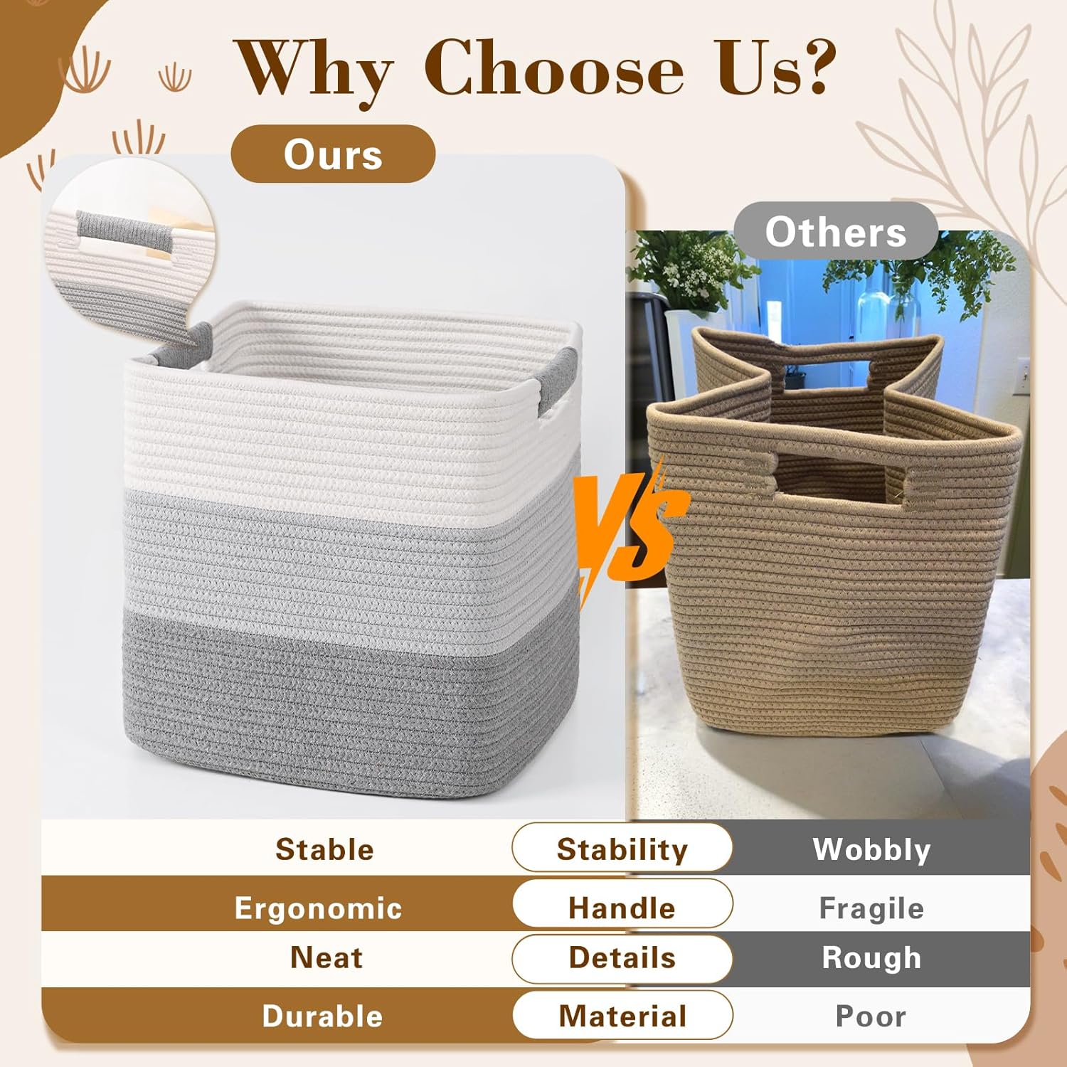 11 Inch Storage Cubes, 6 Pack Cube Storage Bins for Organizing, Cotton Rope Woven Baskets for Shelves, Bathroom, Kids Room, Closets, Baby Nursery