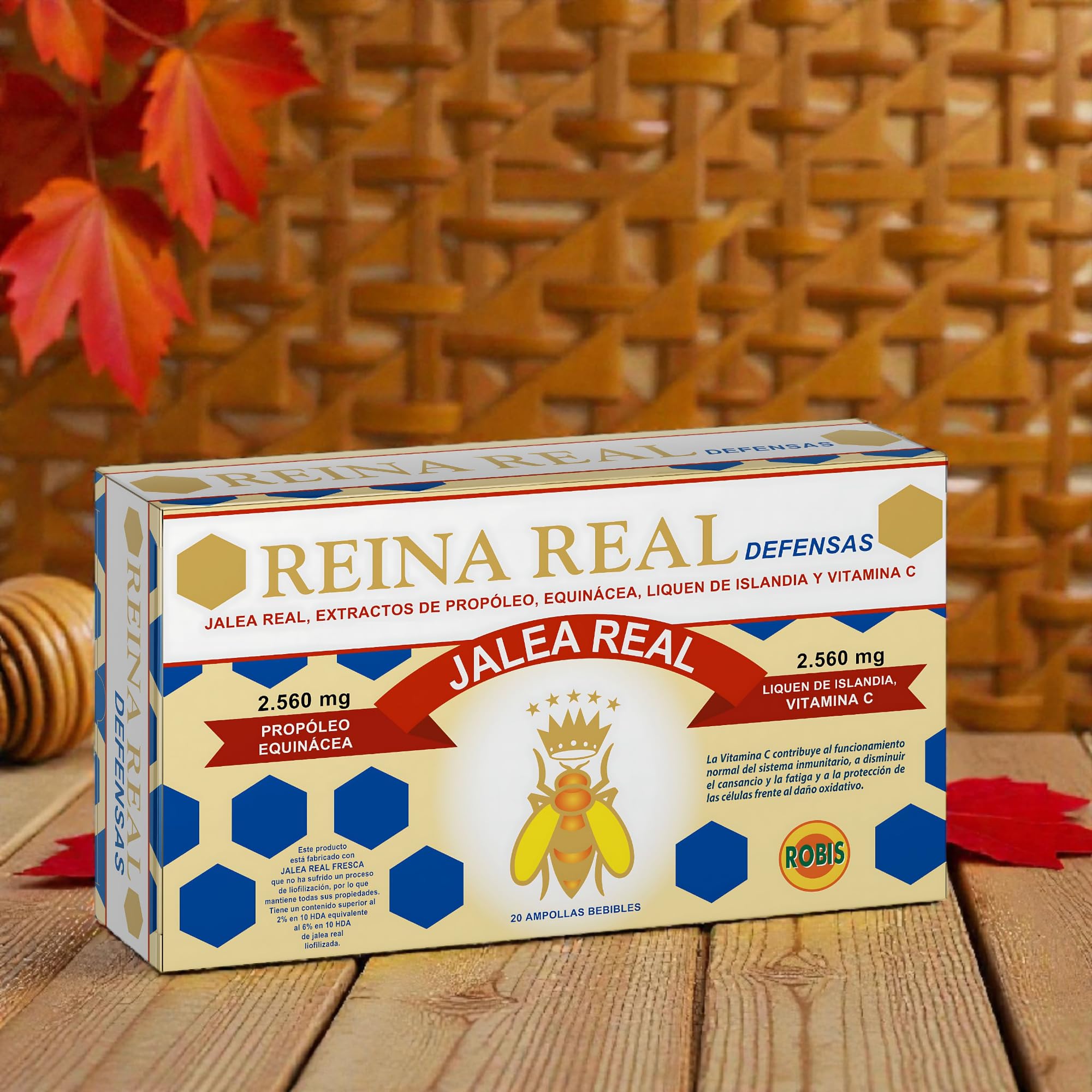 Robis Reina Real Defensas Jalea Real - Pack Ahorro 2 x 20 Ampollas - Complemento Alimenticio con Jalea Real, Propóleo, Equinácea y Vitamina C - Para Reforzar el Sistema Inmunitario y Recuperar Energía