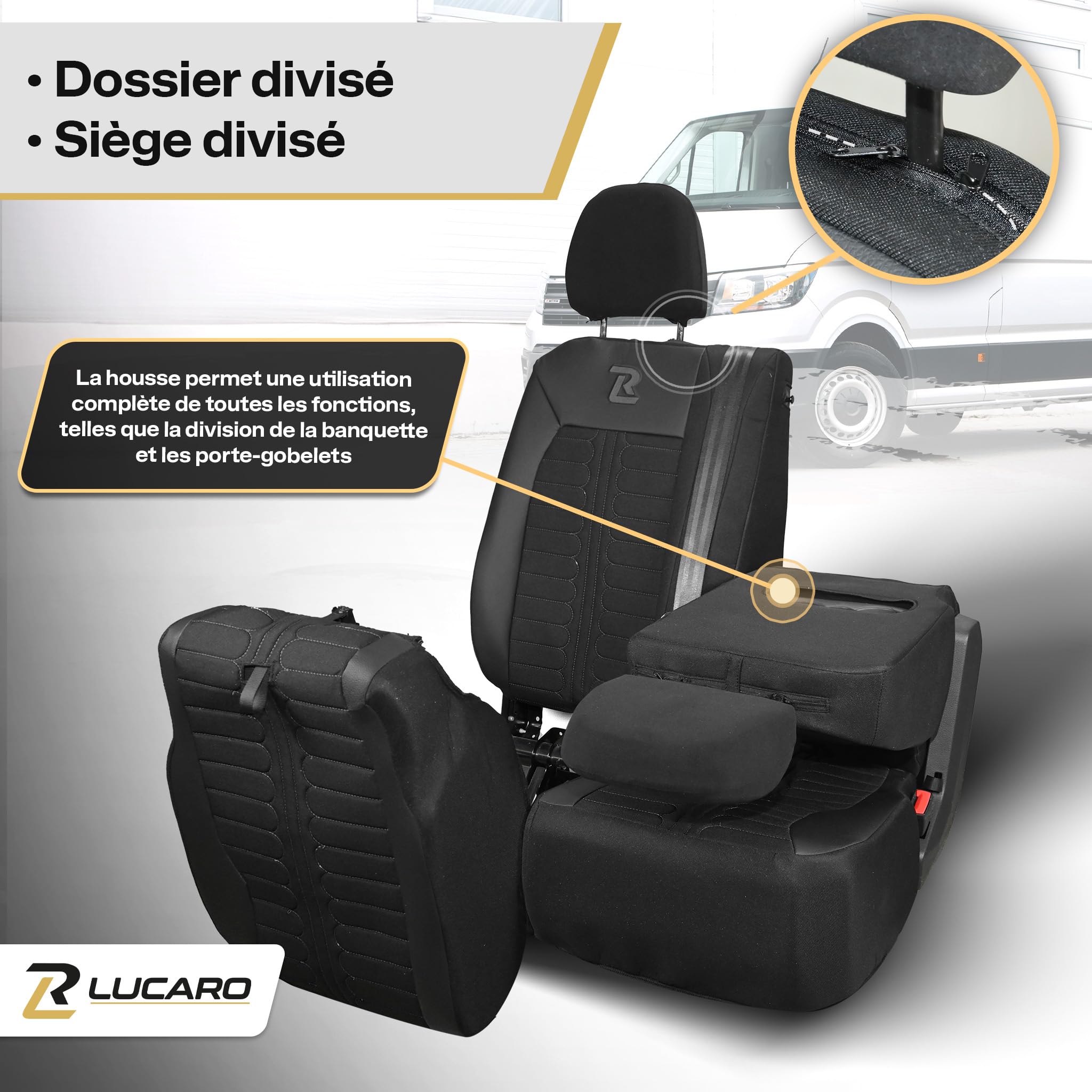 Housses De Sièges Sur Mesure Pour VW Sharan II Van (2010-2022) – Kit Complet Avant + Arrière – Tissu Polyester Avec Coutures AIRBAG