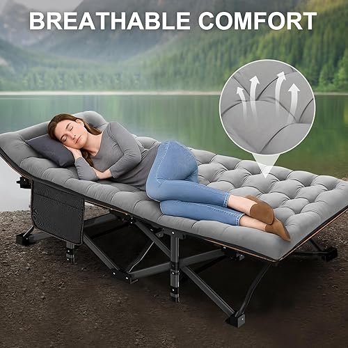 Miniatura 4 de ABORON Catre plegable para acampar con alfombrilla para adultos, cama resistente al aire libre con bolsa de transporte, catres de campamento de