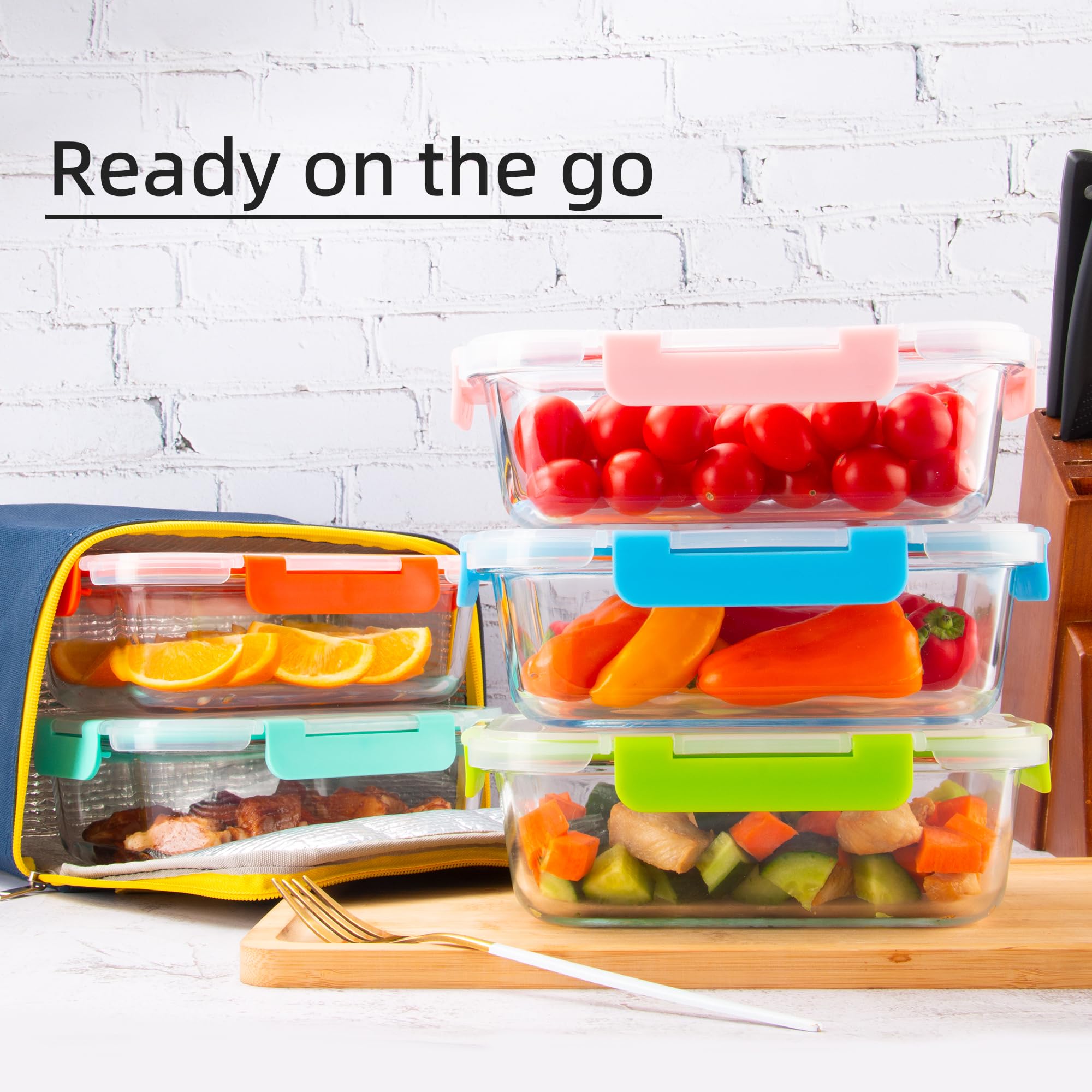 Recipientes de vidrio para preparación de comidas con tapas (paquete de 5, 34 onzas), recipientes de vidrio para almacenamiento de alimentos para almuerzo en el trabajo, recipientes de