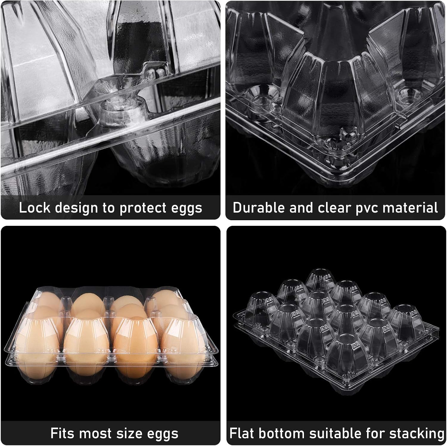 Ruisita 36 Pack Easter Disposable Plastic Egg Cartons Clear Egg Holder Eco-friendly Egg Tray Carton Holder Egg Storage Container for Chicken Farm, Family Pasture, Refrigerator Storage (12 Grids)
