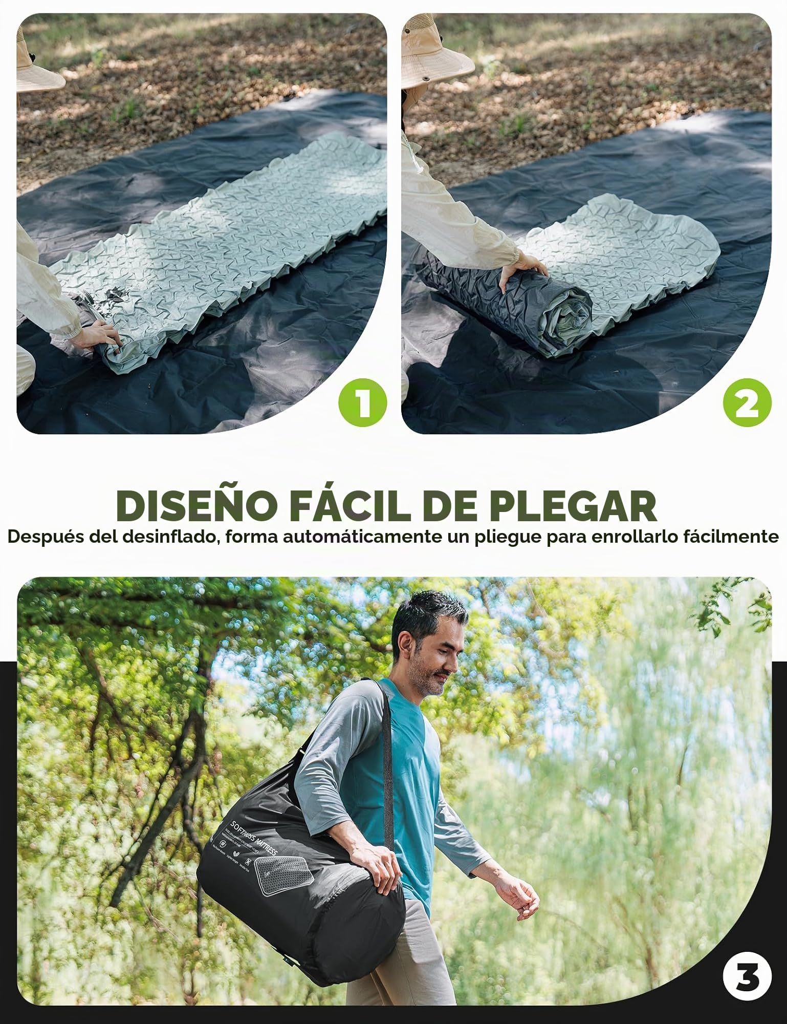 Colchoneta Autoinflable Aislante Valor 6R para 1 Persona | Espuma Cortada en Y, 10cm de Grosor, Esterilla con Bolsa de Bombeo para Camping, Senderismo, Tienda de Campaña, Verde