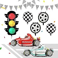 Vista 7 de Juego de 7 globos de fiesta de autos de carreras, semáforo, globos a cuadros, globos de neumáticos, decoración de fiesta de cumpleaños rápida