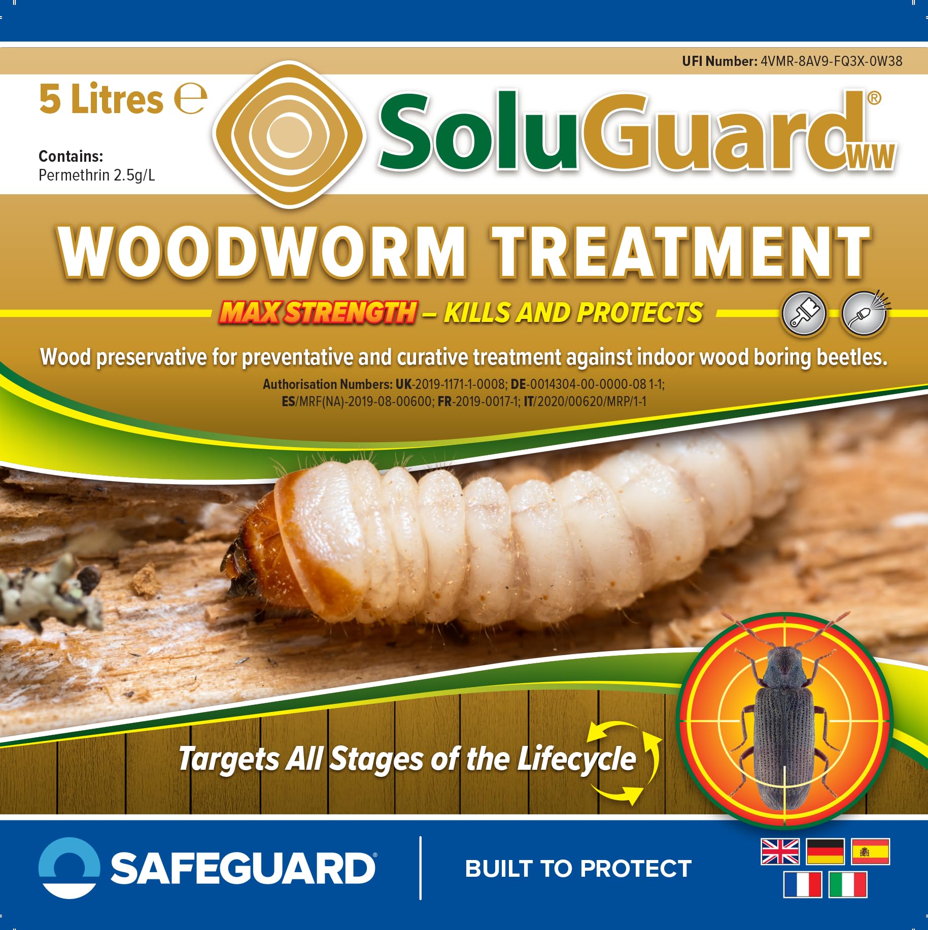 Soluguard Solución Anticarcoma y Pulverizador - 2 x 5L - Tratamiento Preventivo y Curativo contra la Termita, Carcoma, Escarabajos Perforadores y Otros Insectos Xilófagos