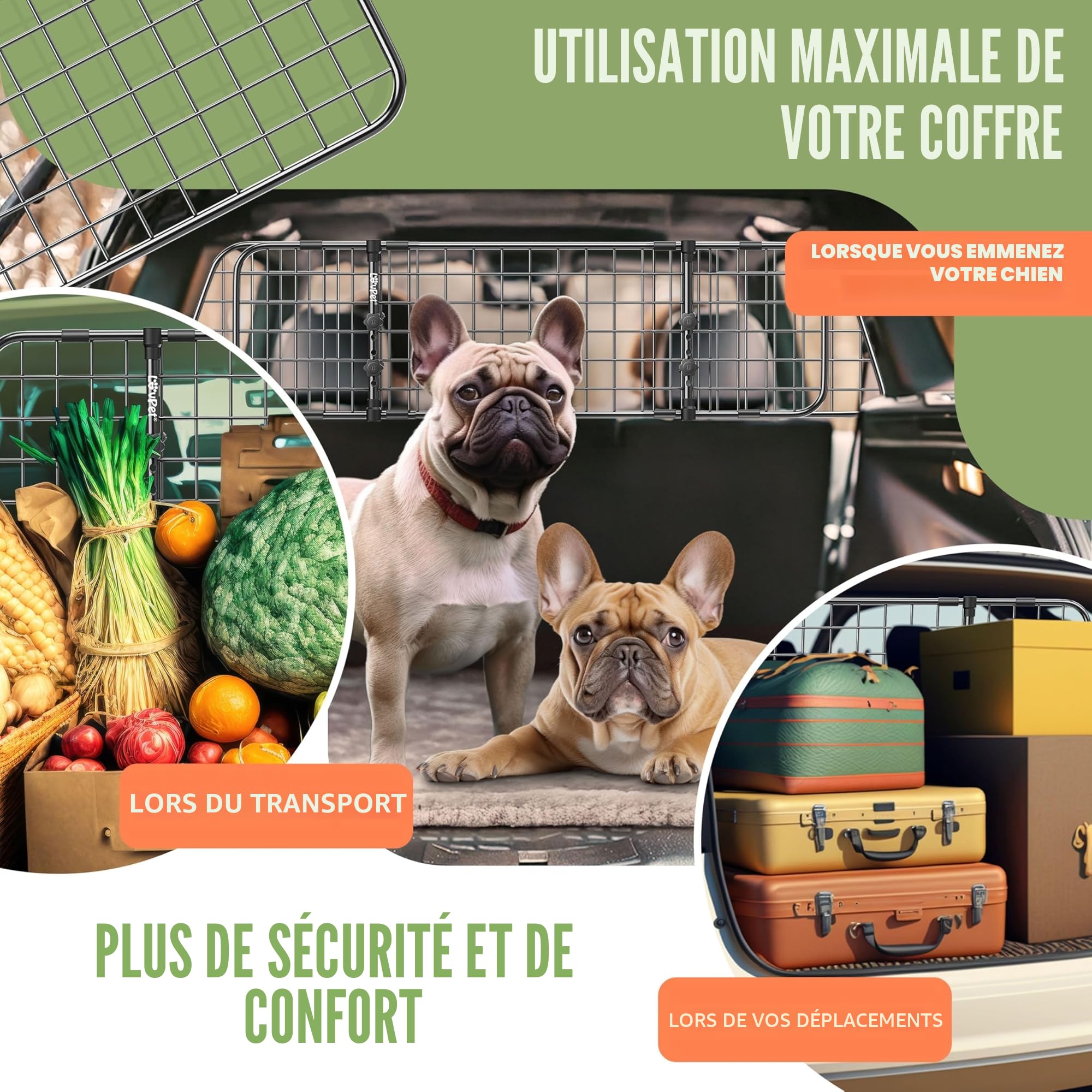 LovPet Grille de séparation Universelle pour Chien - Largeur réglable 30 x 91-153 cm - pour Coffre de Voiture - Noir