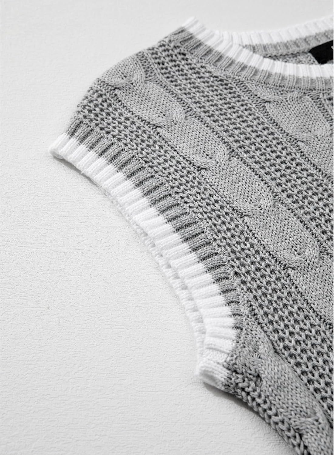 Dokotoo Tank Tops for Women Round Neck Cap Sleeve Color Block Cable Knit Womens Tank Tops Sweater Vest Women - Image 4