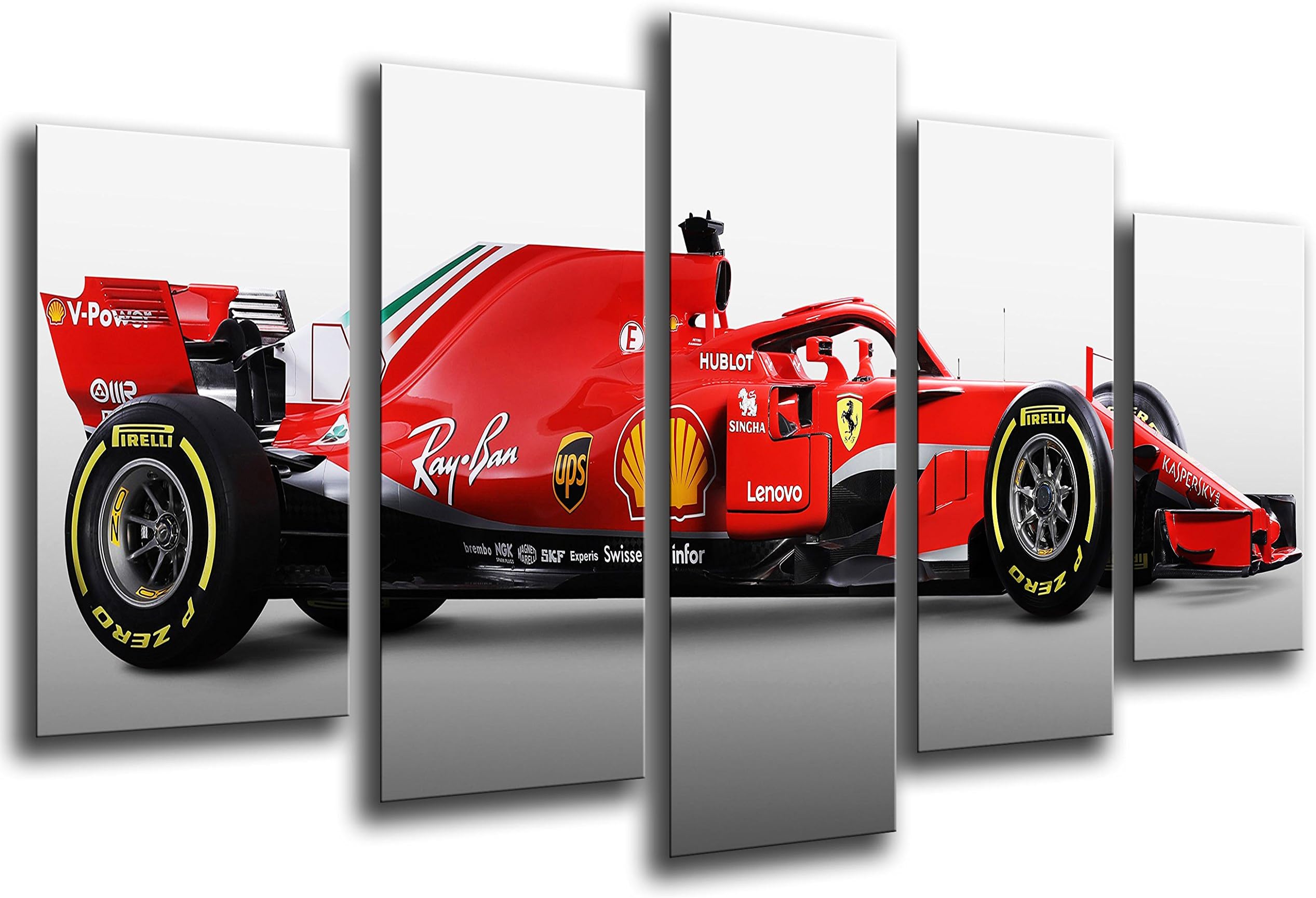 MULTI Wood Printings Art Print Box Framed Picture Wall(Total Size: 65 x 24.4 in),Formula 1 Car, Ferrari F1 sf71-h, Ferrari F1 2018, Sebastian Vettel, Kimi Raikkonen-Framed And Ready To Hang-ref. 27113