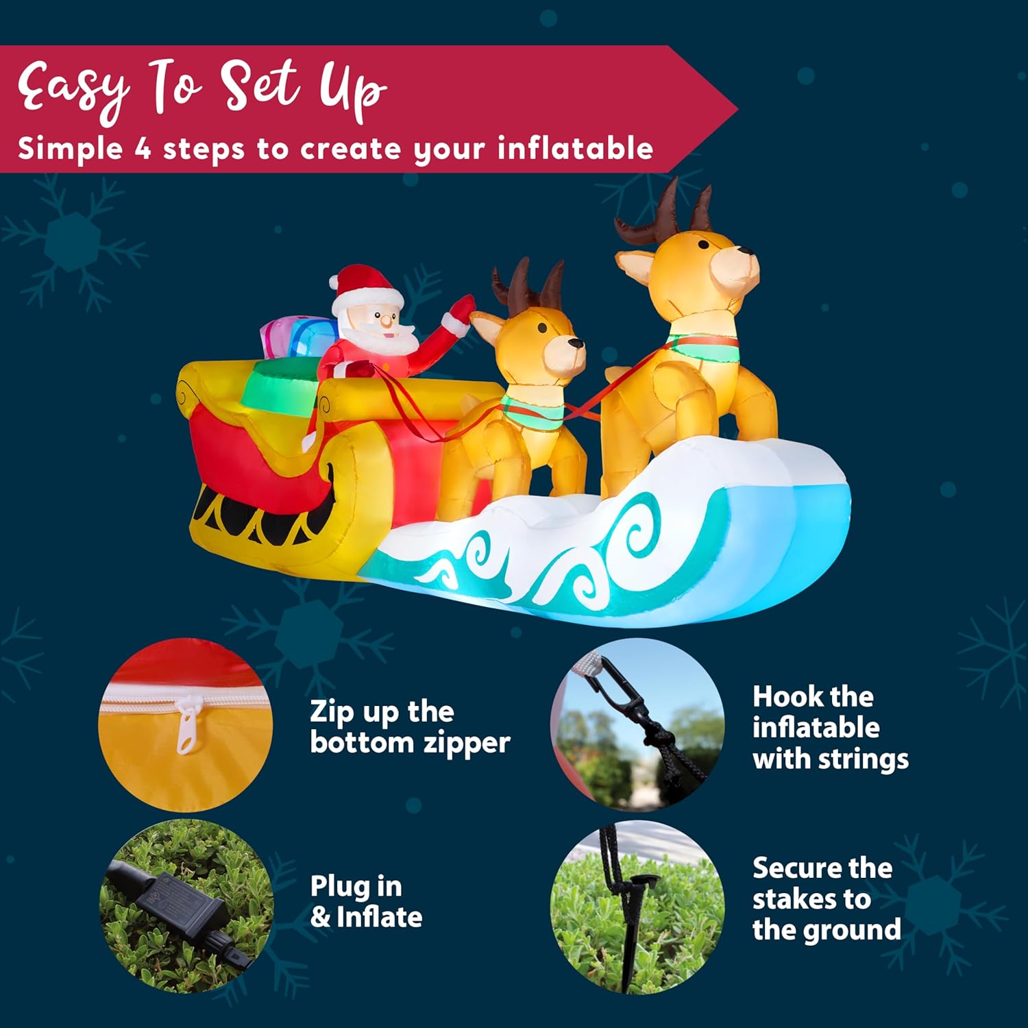 JOYIN 10 FT Long Christmas Inflatable Hanging Santa Sleigh and Reindeer Outdoor Decoration, Christmas Blow Up Yard Decorations with Build-in LED for Xmas Outside Party Garden Lawn Decor - Image 8