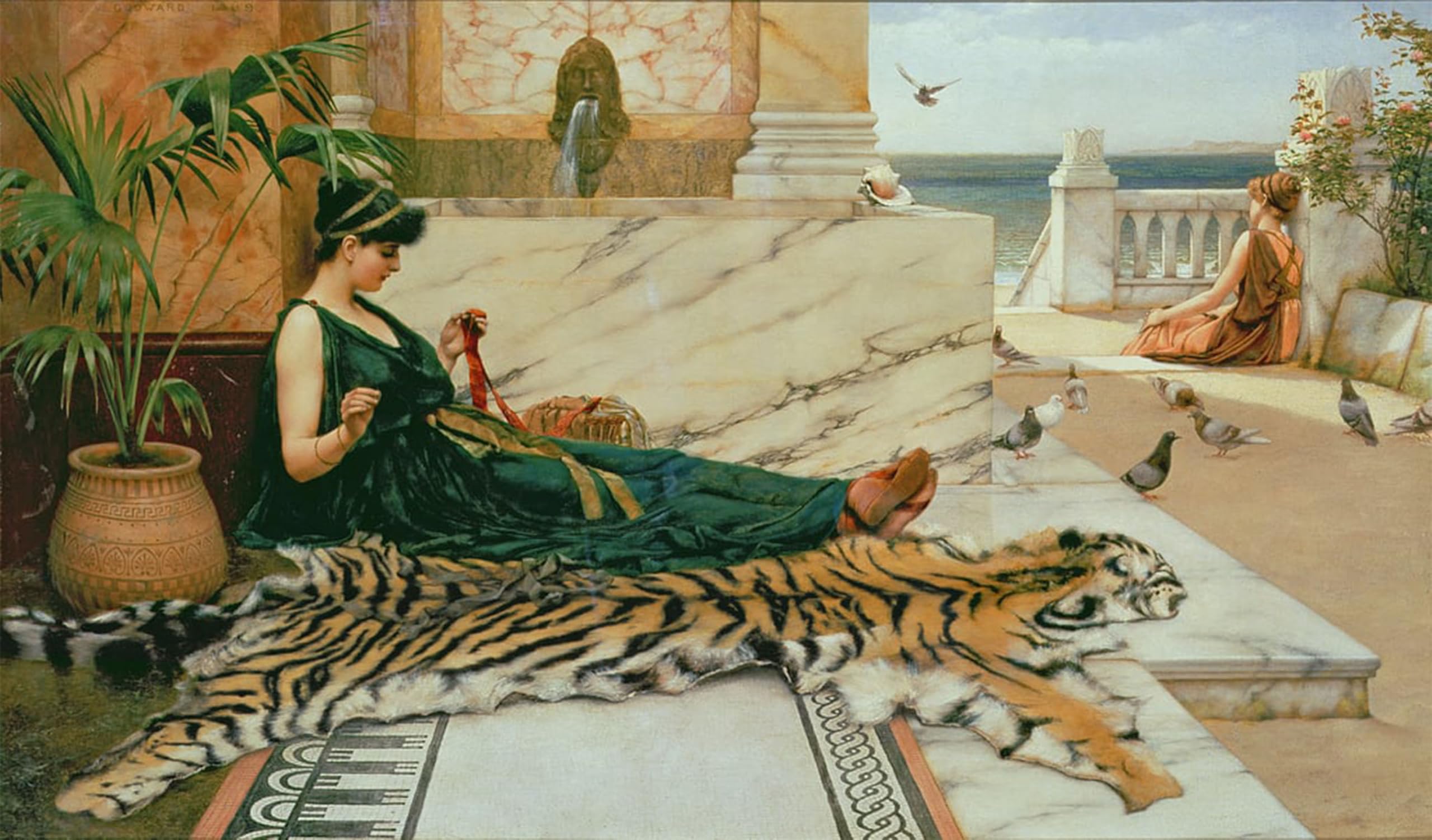 ARTXLXXBN Famous Print Painting Colorful Art Print the Tiger Skin by John William Godward Canvas Art Decorations for Home Decor 60x90cm