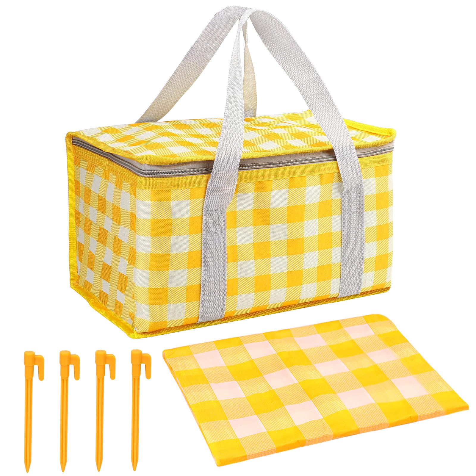 Huakaile Insulated Picnic Baskets 13.8*7.9*7.9 In with Picnic Blanket 70.9*70.9 In, Portable Waterproof Insulated Bags