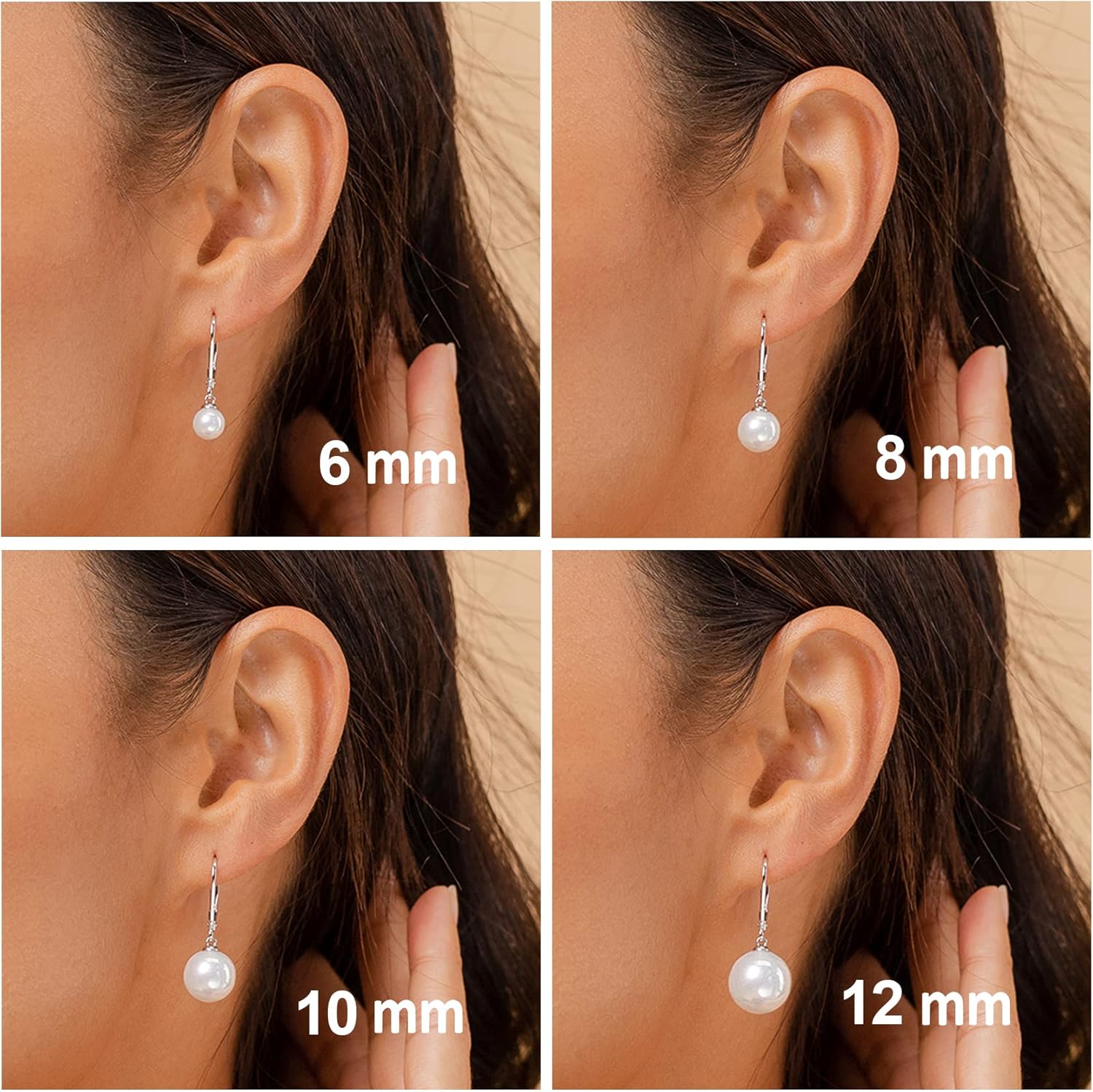 PAVOI Rhodium Plated 925 Sterling Silver Simulated Shell Pearl Earrings Leverback Dangle Studs - Image 4