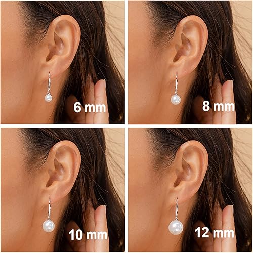 Miniatura 4 de PAVOI Sterling Silver Simulated Shell Pearl Earrings Leverback Dangle Studs