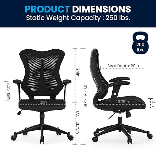 Miniatura 3 de Flash Furniture Silla de oficina ergonómica giratoria ejecutiva de malla negra de diseño de respaldo alto con brazos ajustables
