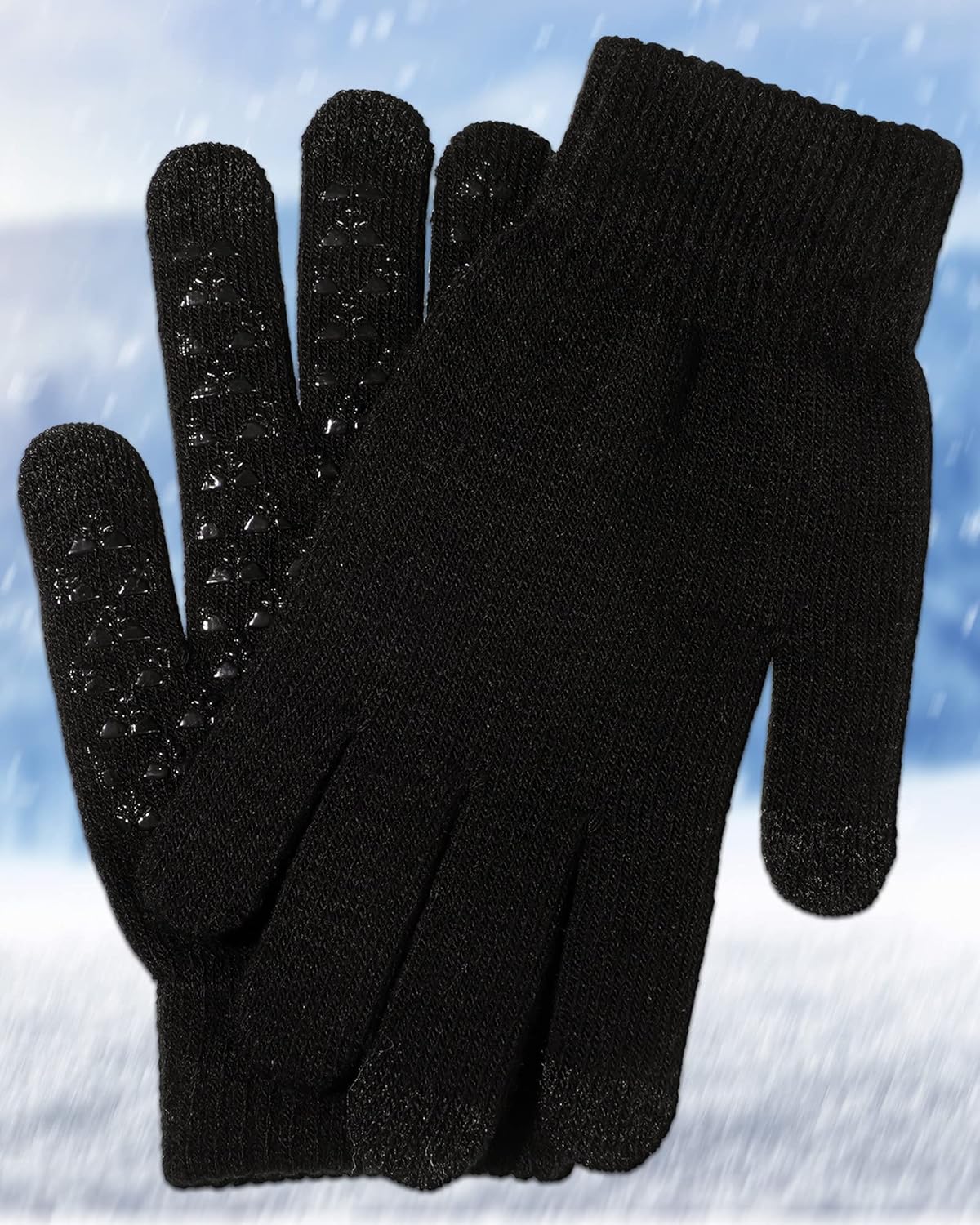 SATINIOR 4 Pairs Winter Gloves for Men Knit Warm Lining Cold Weather Gloves with Anti Slip Grips Touch Screen Texting Mittens - Image 5