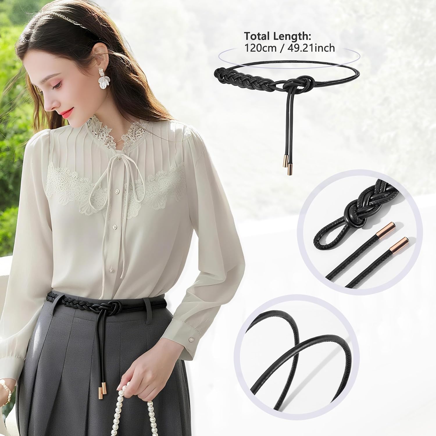 Ayliss Womens Rope Waist Belt Tie Skinny Woven PU Leather Thin Braided Belt Women Knot Boho Wrap For Dresses Vocations - Image 2