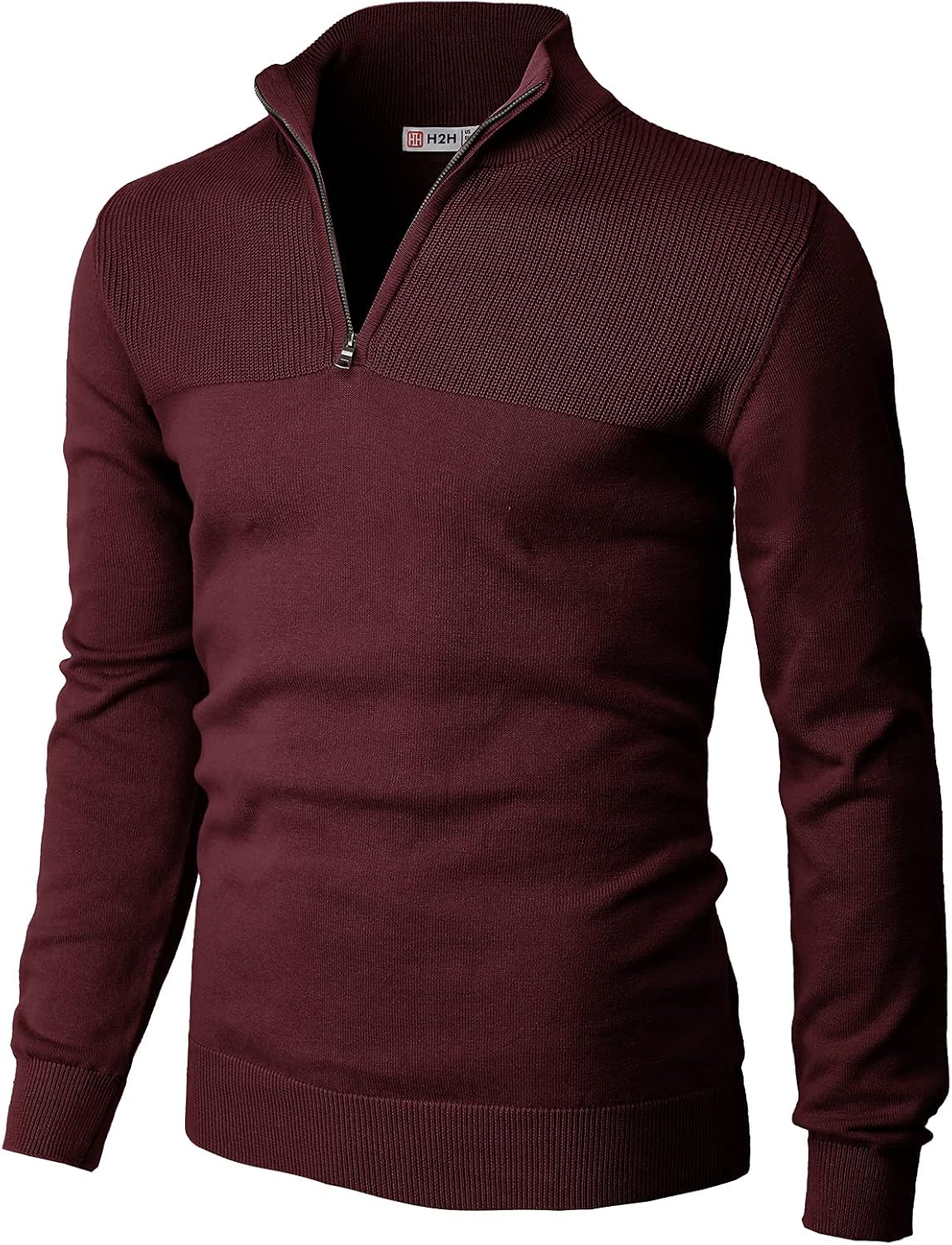 H2H Mens Quarter Zip Pullover Sweater Casual Slim Fit Polo Sweater