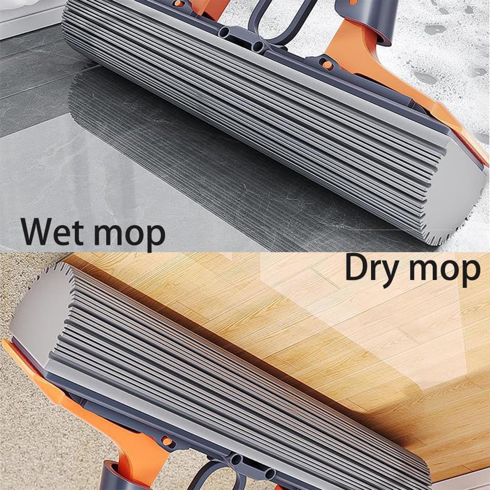 Mopa absorbente con 2 almohadillas reutilizables de PVA, limpiador de suelos con mango telescópico de 110 cm, mopa versátil para una limpieza eficiente, perfecta para uso doméstico y de oficina
