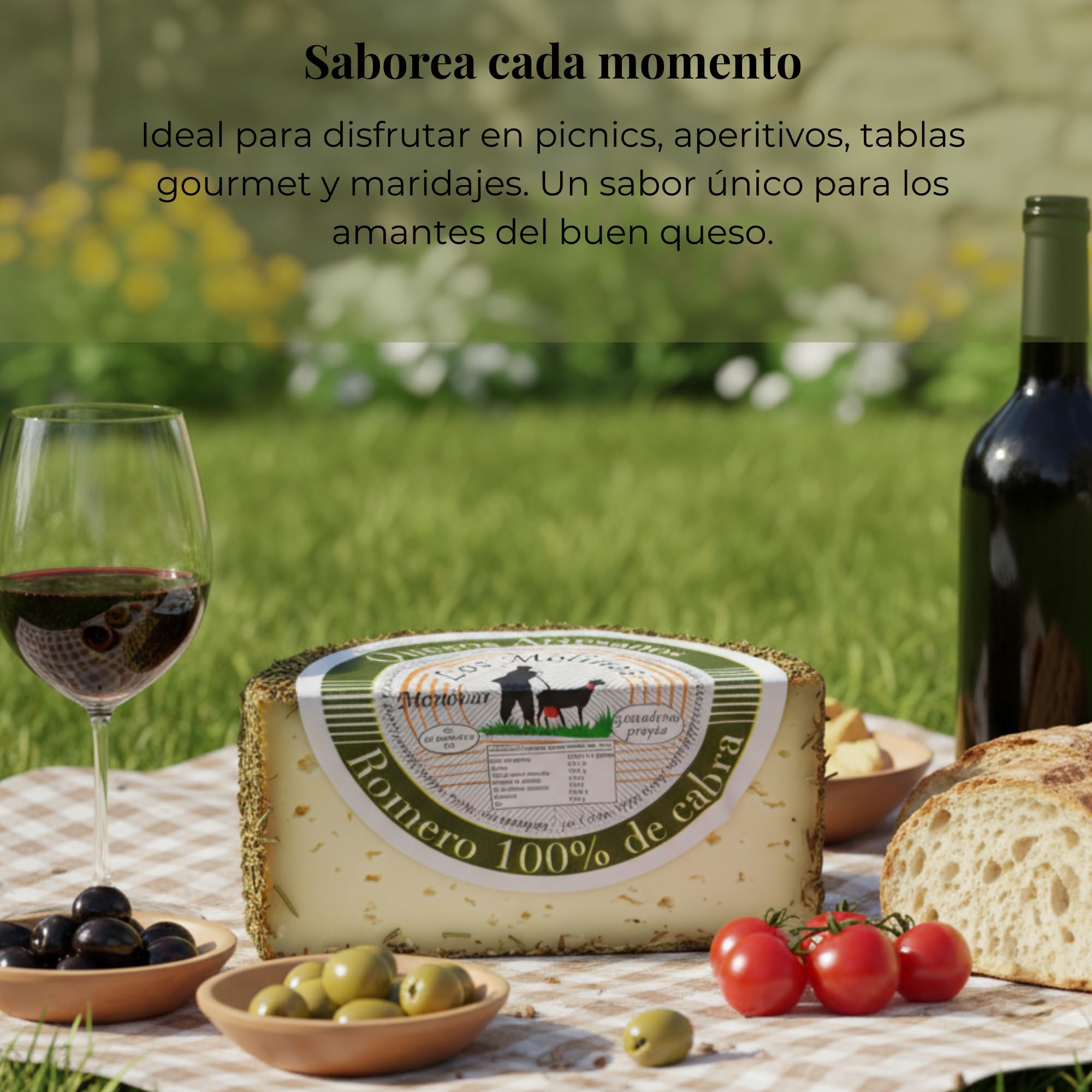 Queso Artesano Romero 100% de Leche de Cabra Entero 500 gr | Queso Gourmet Elaboración Tradicional y Casera con Ganadería Propia | Sabor Único y Natural | Pack Premium Caja de Madera (SIN CAJA)