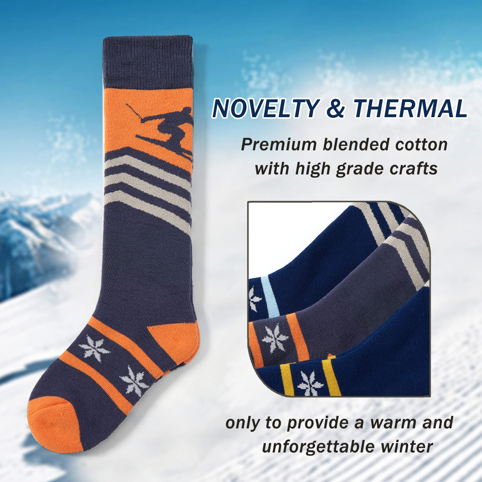 Boys Ski Socks Kids Winter Warm Socks Boys Long Socks Cozy Thermal Socks for Boys Multipack 3 Pairs