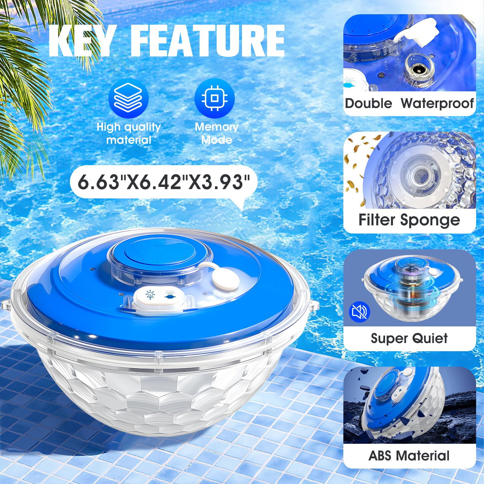 Fontana per piscina aggiornata, fontana galleggiante con luci, fontane d'acqua fuori terra con ancoraggio, fontane per piscina interrata - 1 pezzo