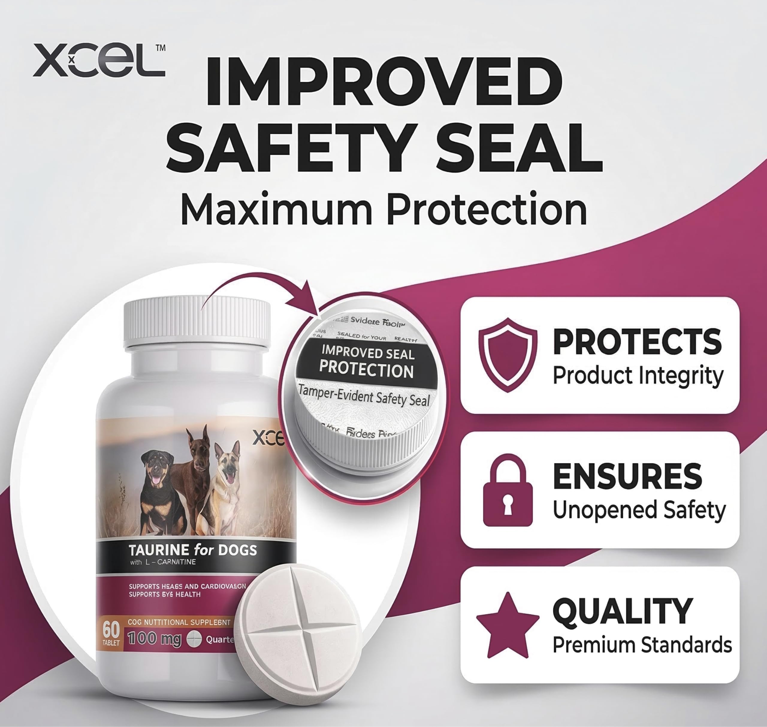 Amazon.com : XCEL Taurine for Dogs 1000 mg Supplement with L-Carnitine,  Quarter Scored Tablets (250 mg Split), Up to 240 Servings, Supports Heart,  Eye & Energy Health : Pet Supplies
