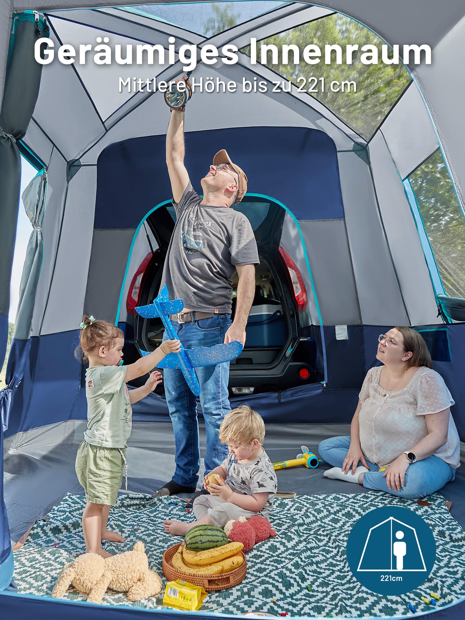 Timber Ridge Heckzelt Auto 5 Personen mit Sonnensegel Autozelt Heckklappe | 397cmx305cmx220cm 3000 mm Wasserdicht Camping Zelt SUV mit Vorzelt für Wohnwagen Familie Reise