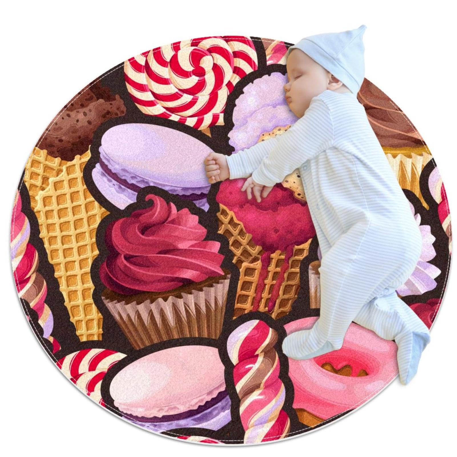 Tapis antidérapant pour canapé et chambre d'enfant au motif gourmand de bonbons et camomille