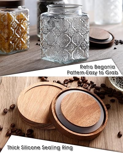 Miniatura 4 de NUTRIUPS Tarros de vidrio con tapas de madera, tarros con tapas, juego de 2 tarros de vidrio vintage (begonia cuadrada)