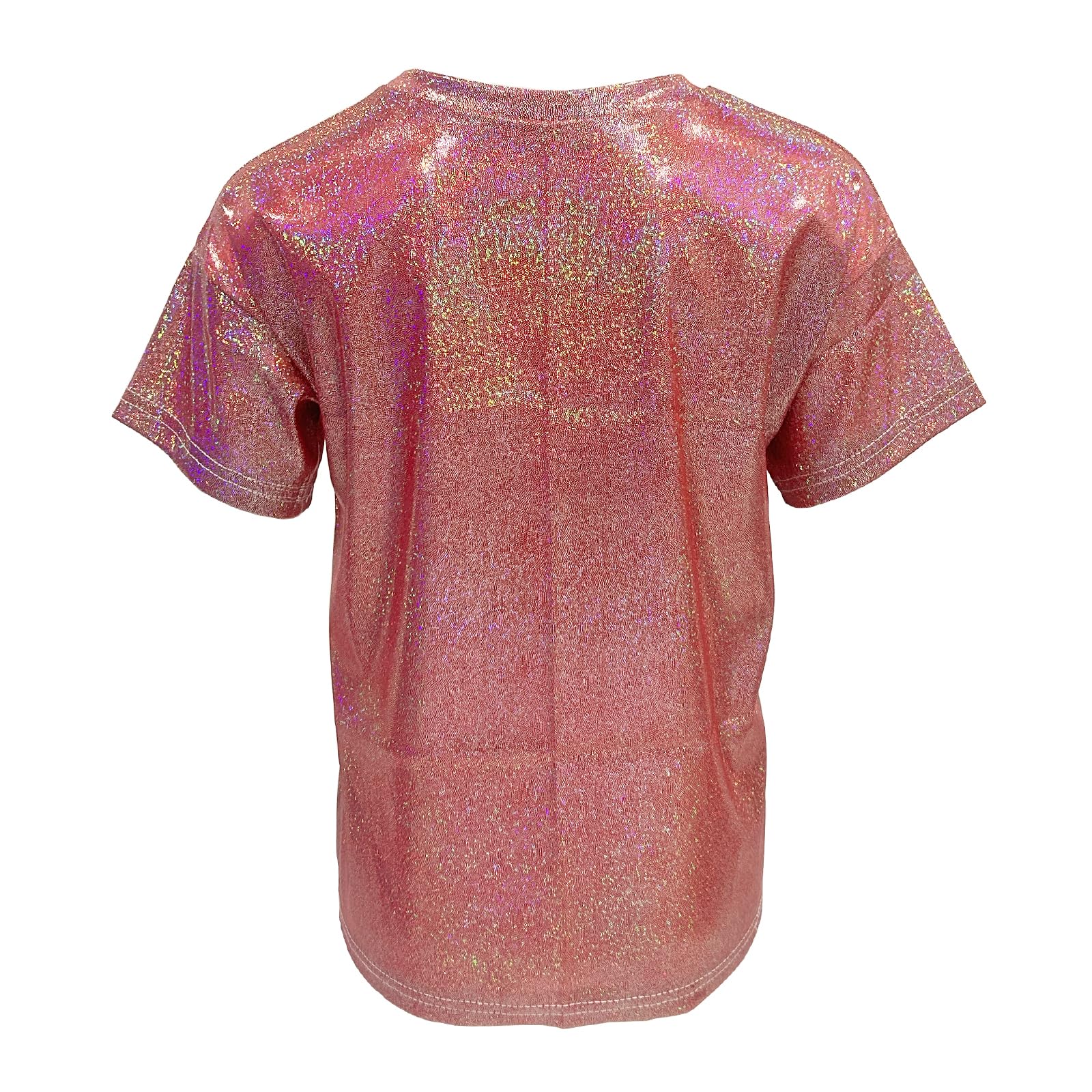 ZUYPSK Kinder Jungen Mädchen Metallic T-Shirt Lockeres Oberteil Kurzarm Paillettiertes Performance-Party-Jazz-Tanz-T-Shirt