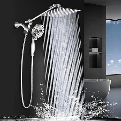 Miniatura 2 de Cabezal de ducha de lluvia magnético de 10 pulgadas con combo de rociador de mano, 8+2 modos de lavado eléctrico integrado, cabezal de ducha de