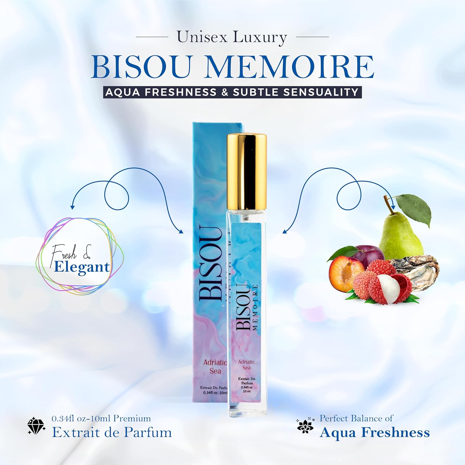 Adriatic Sea Extrait de Parfum, Unisex Perfume with Plum Pear Immortelle Jasmine Vanilla Almond, Fresh Fruity Scent, 10 ml