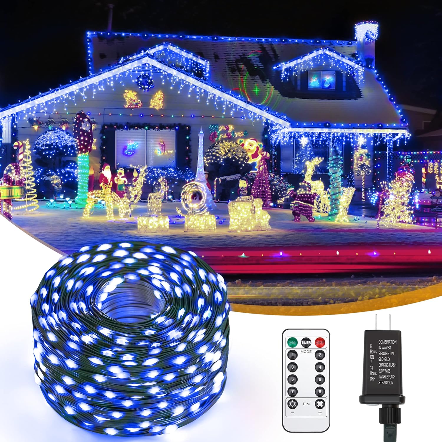 Buy QZYL 410 FT Christmas Lights Outdoor, 1000 LED Long Blue Christmas