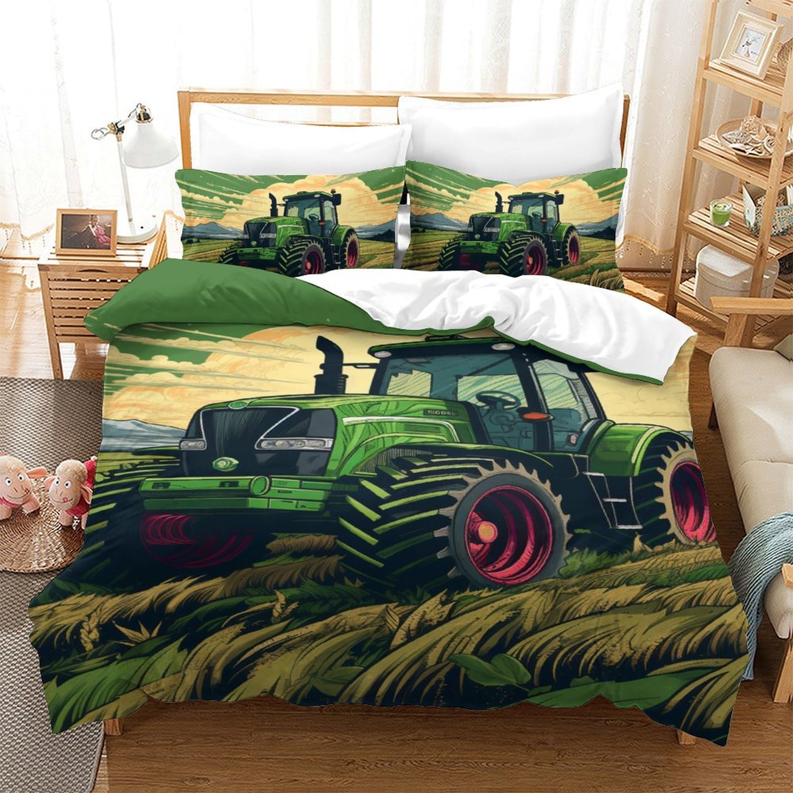 Housse de couette tracteur 3D anti-transpiration en microfibre douce 140x200cm