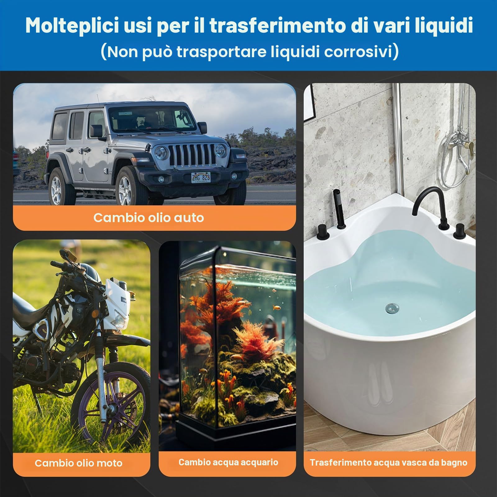 Pompa di Trasferimento Carburante Elettrica, SINZONEu® Pompa a Sifone Portatile 2.4GPM a Batteria, per Benzina, Diesel, Olio, Acqua, per Auto, Barche, Camper, Tosaerba