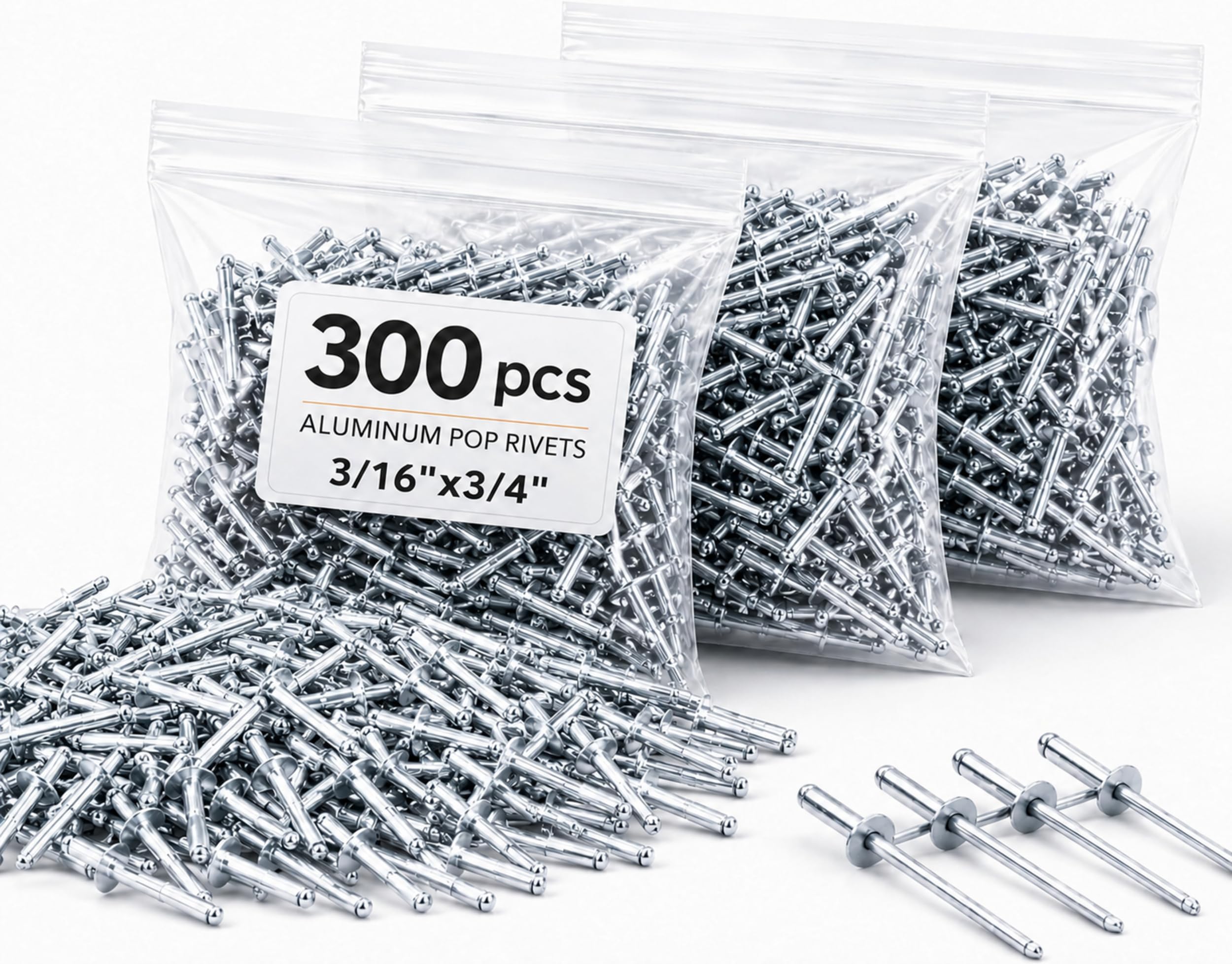 300PCS Large Flange Aluminum Pop Rivets 3/16" x 3/4" Big Head Steel Mandrel Dome Body Blind Clenches Set for Sheet Steel Duct Work Aluminum Boat Clenches Long Pop Rivets