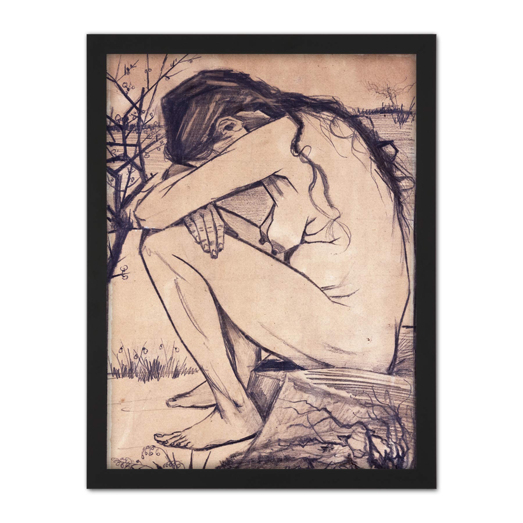 Vincent Van Gogh Sorrow Illustration Drawing Artwork Framed Wall Art Print 18X24 Inch