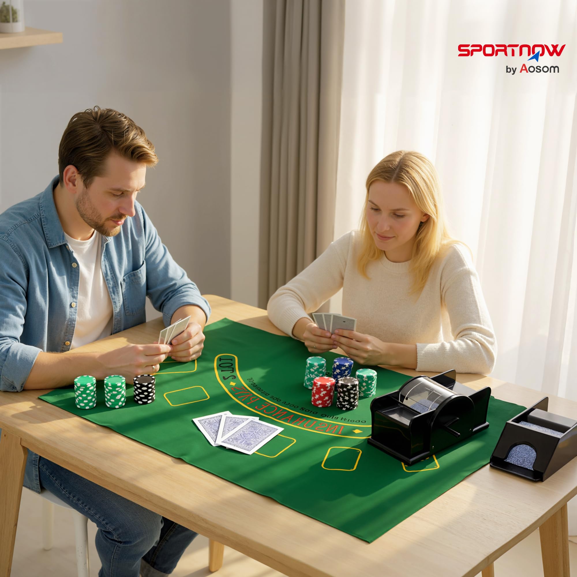 SPORTNOW Set da Poker Completo con 300 Fiches, Mescolatore di Carte, Distributore di Carte, 2 Mazzi di Carte, Tappetino, 5 Dadi, Pulsante Dealer e Valigetta per 8 Giocatori, Argento