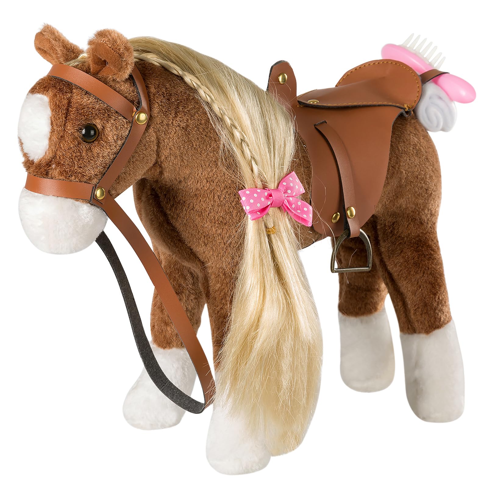 Horse Stuffed Animal Cute Pony Plush Pretend Play Horse Toys for Girls 11 inches Brown