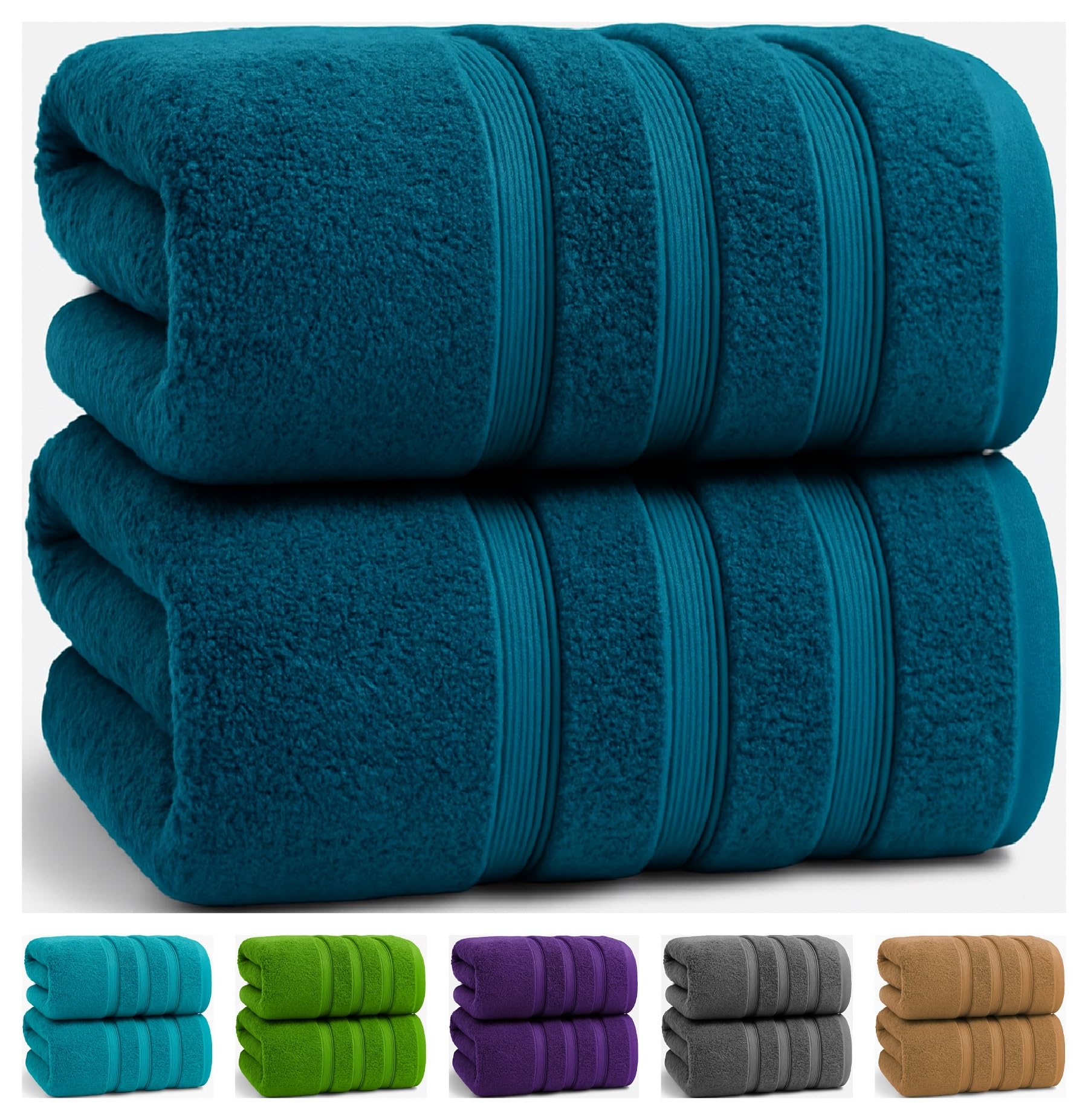 TEXTILESY 2X Extra Large Bath Sheets 100x200cm-600GSM Luxury 100% Egyptian Combed Cotton Big Jumbo Bath Towels Super Soft Hotel Quality XXL Beach Towel (Blue Lagoon)