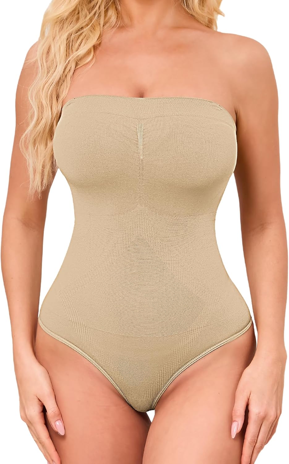 HOMETA Strapless Shapewear for Women Seamless Thong Tummy Control BodySuit Tube Top Body Shaper Under Dress