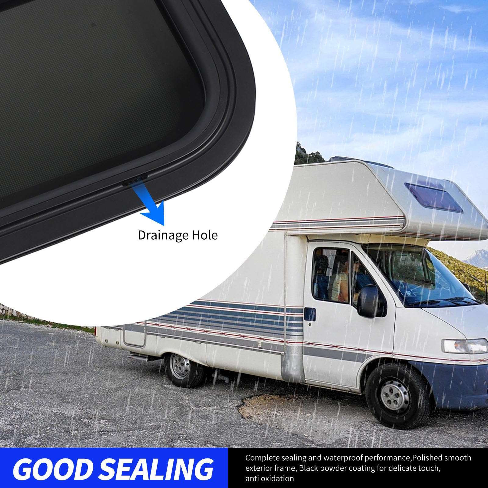 Fenêtre Coulissante Verticale pour Camping-Car, 17,32 X 15,35 Pouces, Fenêtres Coulissantes en Verre trempé pour Remorque avec Moustiquaire, Fenêtre Remplacement Forme Goutte d'eau